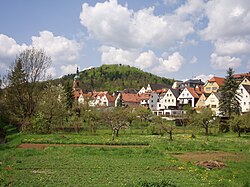 Pegnitz with Church of Saint Bartholomew on the left and castle hill in the background