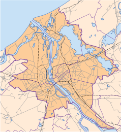 Mapa konturowa Rygi, blisko centrum na dole znajduje się punkt z opisem „Seminarium duchowne w Rydze”