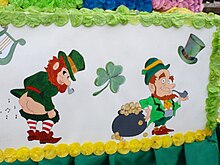 mural showing cartoon figures of misbehaving leprechauns