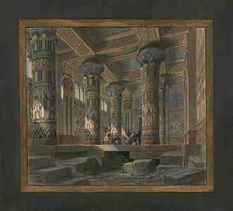Set design for Act 4 of Aida, by Philippe Chaperon (restored by Adam Cuerden)