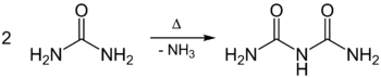 2 CO(NH2)2 → NH(CONH2)2 + NH3