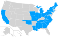 US states (in blue) that have changed capital cities at least once