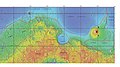 A MOLA map showing boundaries of Syrtis Major Planum and other regions. Colors indicate elevations.