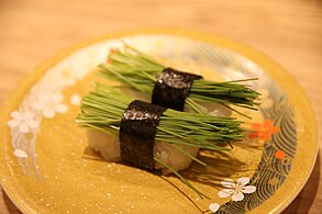 Sushi with negi sprouts