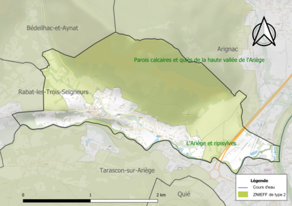 Carte des ZNIEFF de type 2 sur la commune.