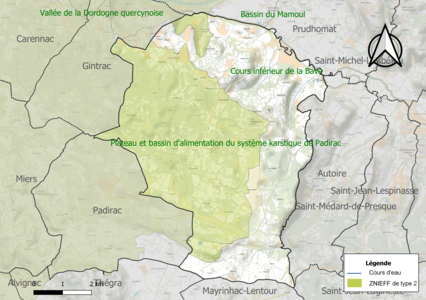 Carte des ZNIEFF de type 2 sur la commune.