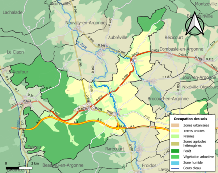 Carte en couleurs présentant l'occupation des sols.