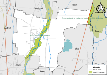 Carte des ZNIEFF de type 2 sur la commune.