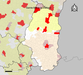 Localisation de l'aire d'attraction de Sainte-Marie-aux-Mines dans le département du Haut-Rhin.