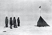 Amundsen (at left) and companions at Polheim, South Pole, December 1911.