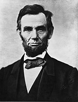 Black-and-white photographic portrait of Abraham Lincoln