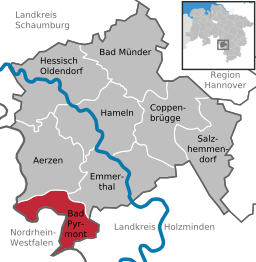 Läget för staden Bad Pyrmont i Landkreis Hameln-Pyrmont