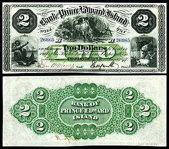 Two Prince Edward Island dollar, by the British American Banknote Company
