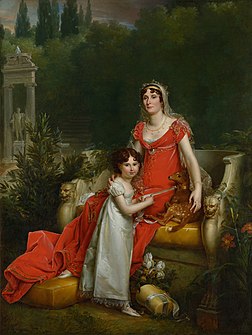 Élisa Bonaparte, grande-duchesse de Toscane, sœur de l'empereur, en compagnie de sa fille Élisa Napoléone (huile sur toile du baron Gérard, 1810, musée napoléonien de Rome). (définition réelle 12 533 × 16 637)