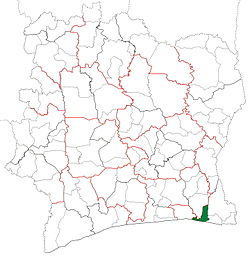 Location in Ivory Coast. Grand-Bassam Department has retained the same boundaries since its creation in 1998.