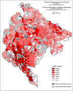 Поширення чорногорської мови, згідно з переписом 2011 року