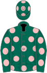 Dark green, pink spots