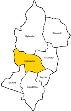 Location of Kostkowice within Gmina Dębowiec