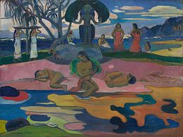 Paul Gauguin, 1894, Mahana no Atua (Day of the Gods, Jour de Dieu), oil on canvas, 66 x 87 cm (26 x 34.3 in), Art Institute of Chicago