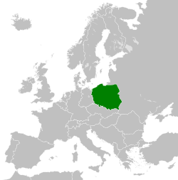 Location of the Polish People's Republic (dark green) in Europe (dark grey)