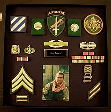 A shadow box for a United States Army soldier who served during the Iraq War