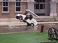 A performer parking the buggy.