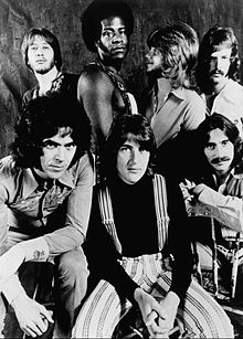 Three Dog Night, 1972. Back L–R: Joe Schermie, Floyd Sneed, Michael Allsup and Jimmy Greenspoon. Front L–R: Danny Hutton, Cory Wells and Chuck Negron