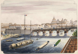 Vista del Puente de Manila, an 1847 painting by José Honorato Lozano showing a casco (center left) and several sampans and other river boats