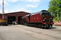 6233 Duchess of Sutherland at her home base, the Midland Railway - Butterley in LMS crimson lake livery.