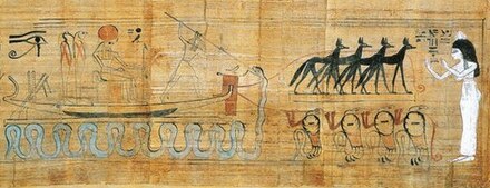 barque tirée par des chacals et des serpents