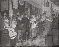Carl Spitzweg: Auf der Dult c. 1838; sex worker in foreground receiving disapproving glances