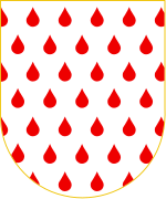 En plata Goteado de sangre (gules). En Composición del campo.