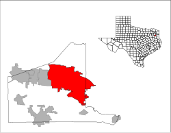 Location of Longview in Gregg and Harrison Counties in the U.S. state of Texas