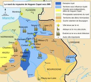 Корбей на карте севера Франции при Гуго Капете