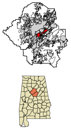 Location of Vestavia Hills in Jefferson County and Shelby County, Alabama