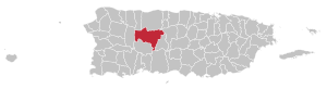 Map of Puerto Rico highlighting Utuado Municipality