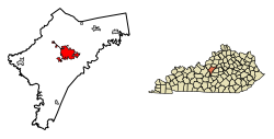 Location of Bardstown in Nelson County, Kentucky.