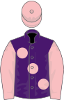 Purple, large pink spots, sleeves and cap