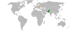 Map indicating locations of Pakistan and Hungary