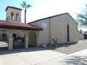 The Primera Iglesia Metodista (First Methodist Church) was built in 1947 and is located at 701 S. 1st Street. This property is recognized as historic by the Hispanic American Historic Property Survey of the City of Phoenix.