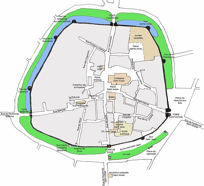 Plan de la cité médiévale de Guérande.