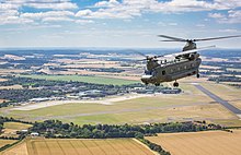 A Boeing Chinook HC4 of No. 28 Squadron departing RAF Benson during 2018