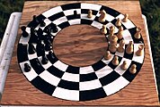 A board of circular chess, one of the many variants of traditional chess