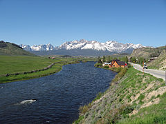 Salmon River and Sawtooth Mountains at Stanley, Idaho