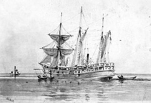 Artwork of the USS Norwich made during the Civil War by Xanthus Smith.