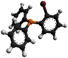 Ball-and-stick model of the (2-bromophenyl)diphenylphosphine molecule