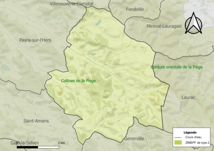 Carte de la ZNIEFF de type 2 sur la commune.