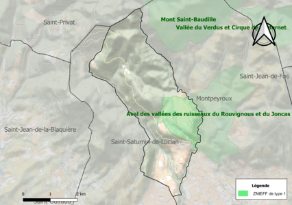 Carte de la ZNIEFF de type 1 sur la commune.