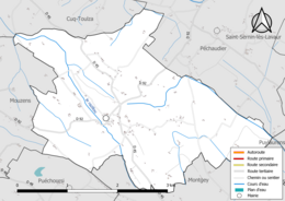 Carte en couleur présentant le réseau hydrographique de la commune