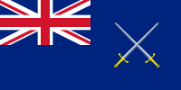 Flag with Union Jack and crossed swords on a blue background